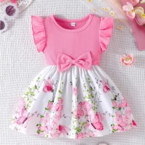 Baby Girls' Ruffle Sleeve Patchwork Print Summer Dress