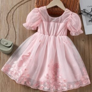 Toddler Girls Puff Sleeve Peacock