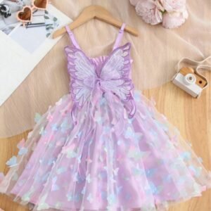 Fantasy Princess 3D Butterfly Decor Rainbow Color Sleeveless Party Birthday Dress
