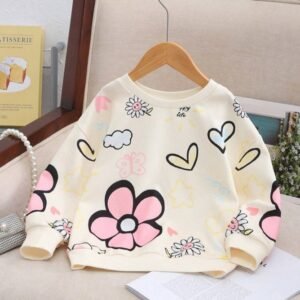 Round Neck Cartoon Print Soft Minimalist Long Sleeve Sweatshirt