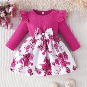 Baby Girl Casual Cute Ruffle Long Sleeve Floral Print