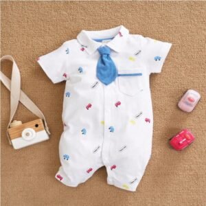 Baby Boy Cartoon Car Printed Short Sleeve Bodysuit