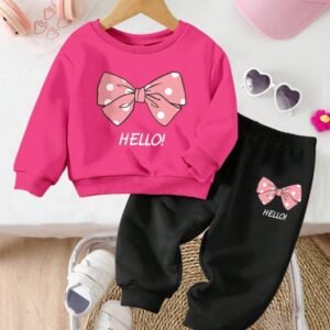 Baby Girl Knitted Soft Pullover Casual Loose Crew Neck Thick Sweatshirt Set, Suitable For Autumn And Winter