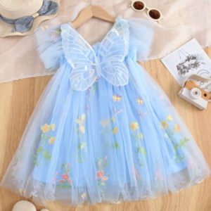 Young Girl Lovely Princess Tutu Dress, Floral Embroidery, Mesh, Cap Sleeve